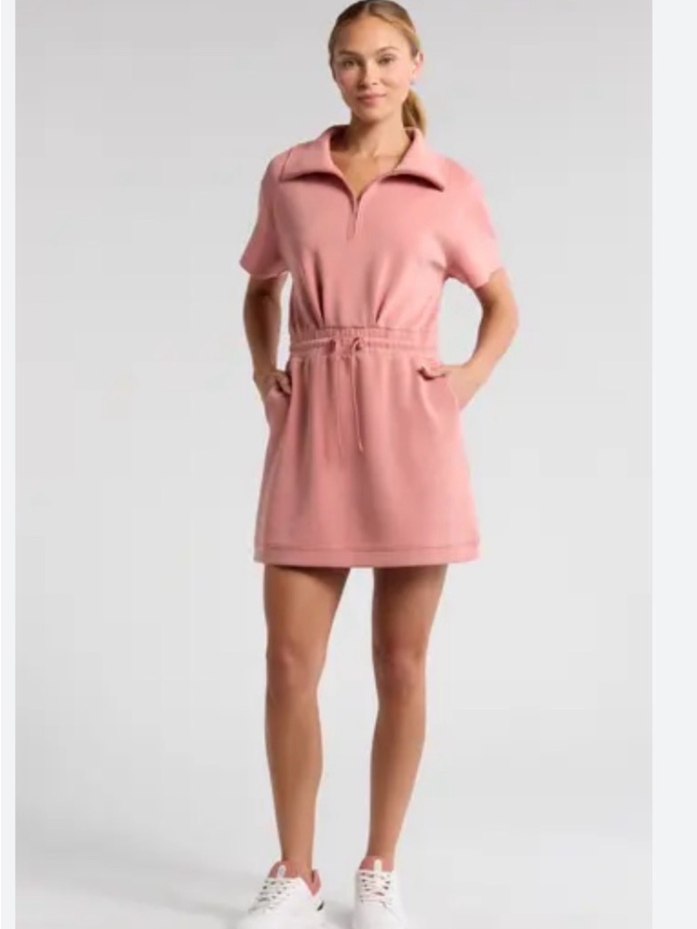 Zella ULTRA SOFT SCUBA QUARTER ZIP DRESS IN PINK DESERT size Small